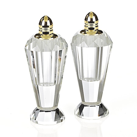 Homeroots Handcrafted Optical Crystal & Gold Salt & Pepper Shakers, Pair 376101